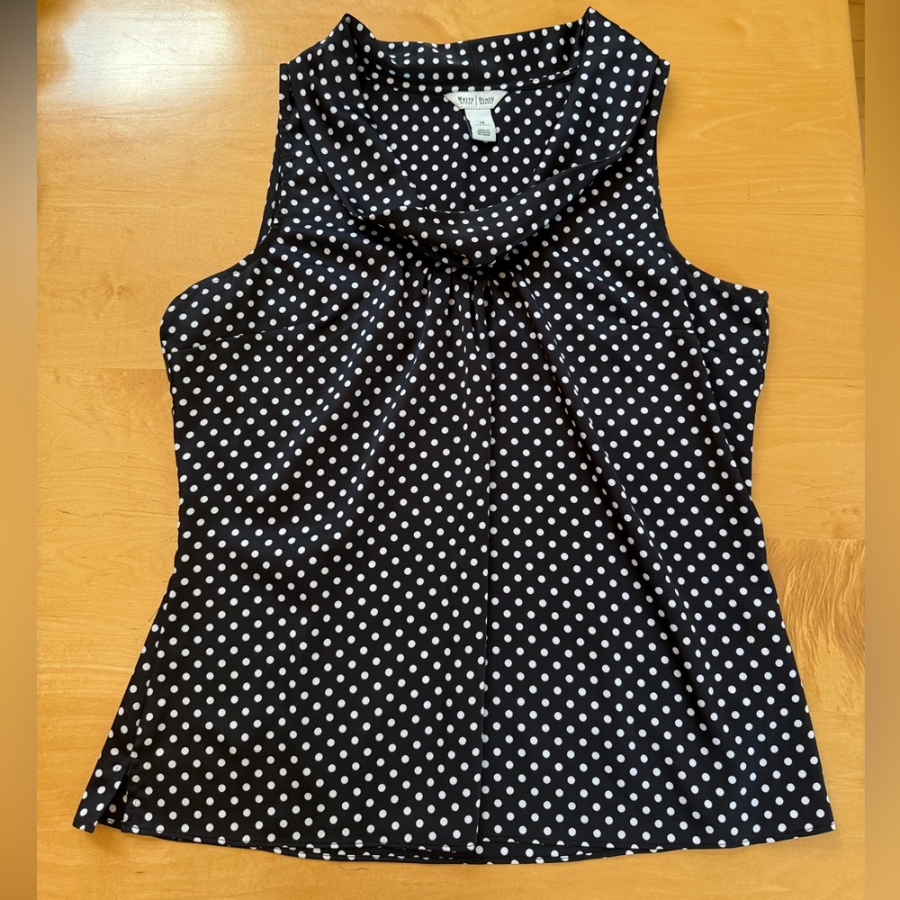 White House Black Market Black and White Dotted Blouse